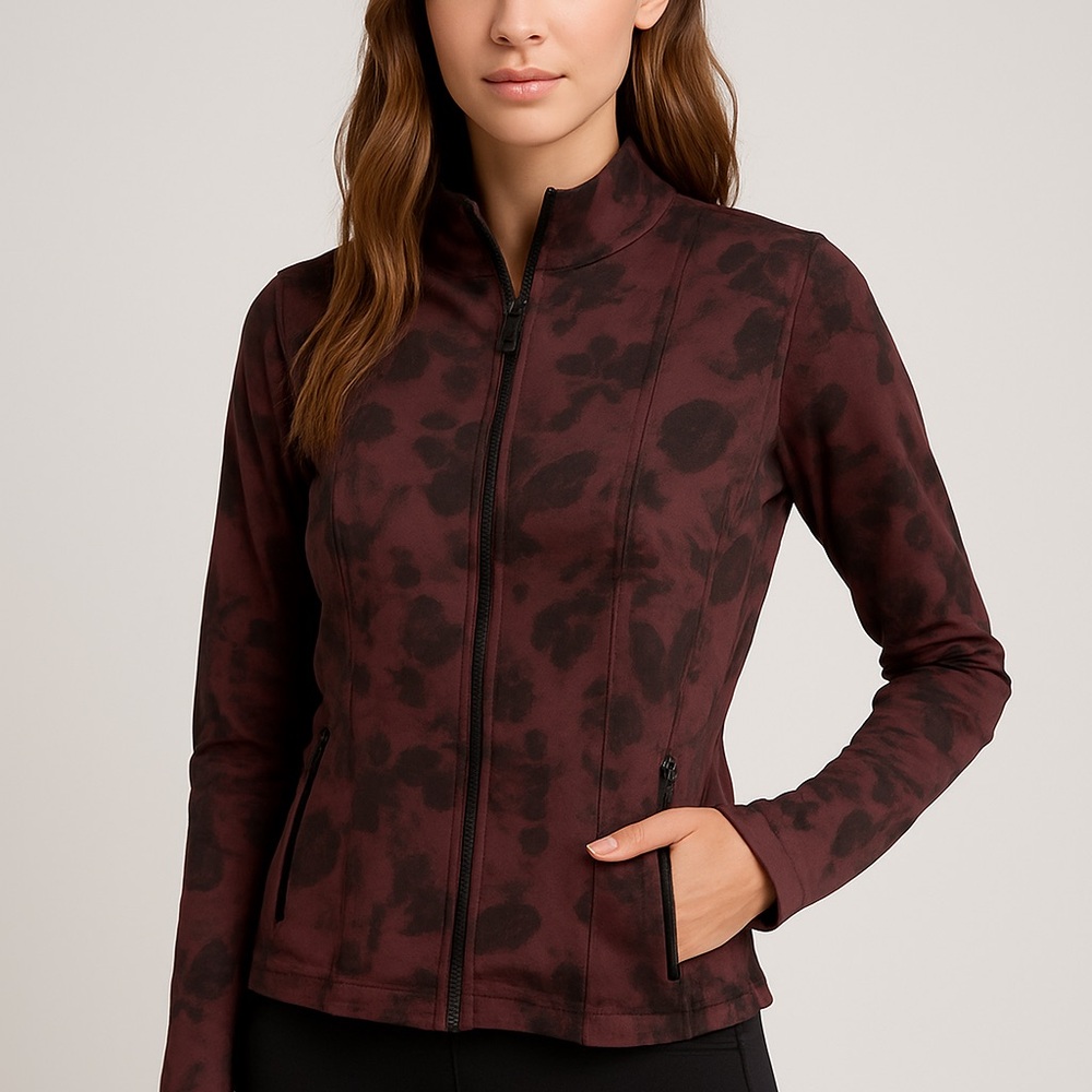 Mono B Maroon Floral Zip-Up Jacket – NWT